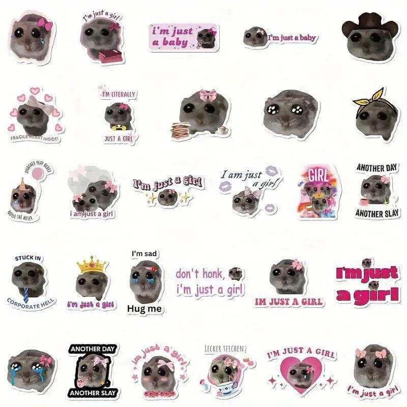 Naklejki ze smutnym chomiczkiem w stylu I'm just a girl - zestaw 50 sz