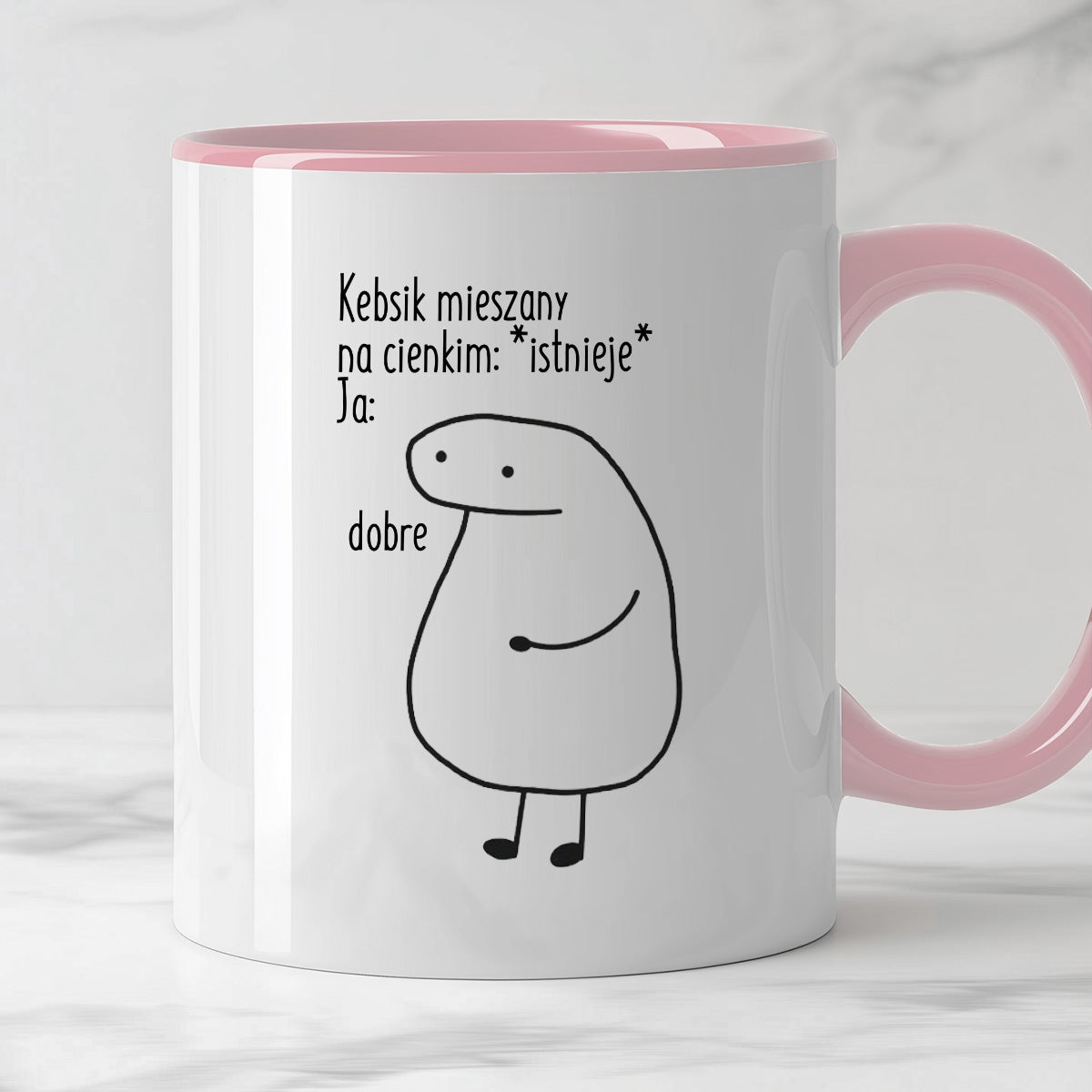 Kubek z nadrukiem "Kebsik mieszany na cienkim: *istnieje*, Ja: dobre"