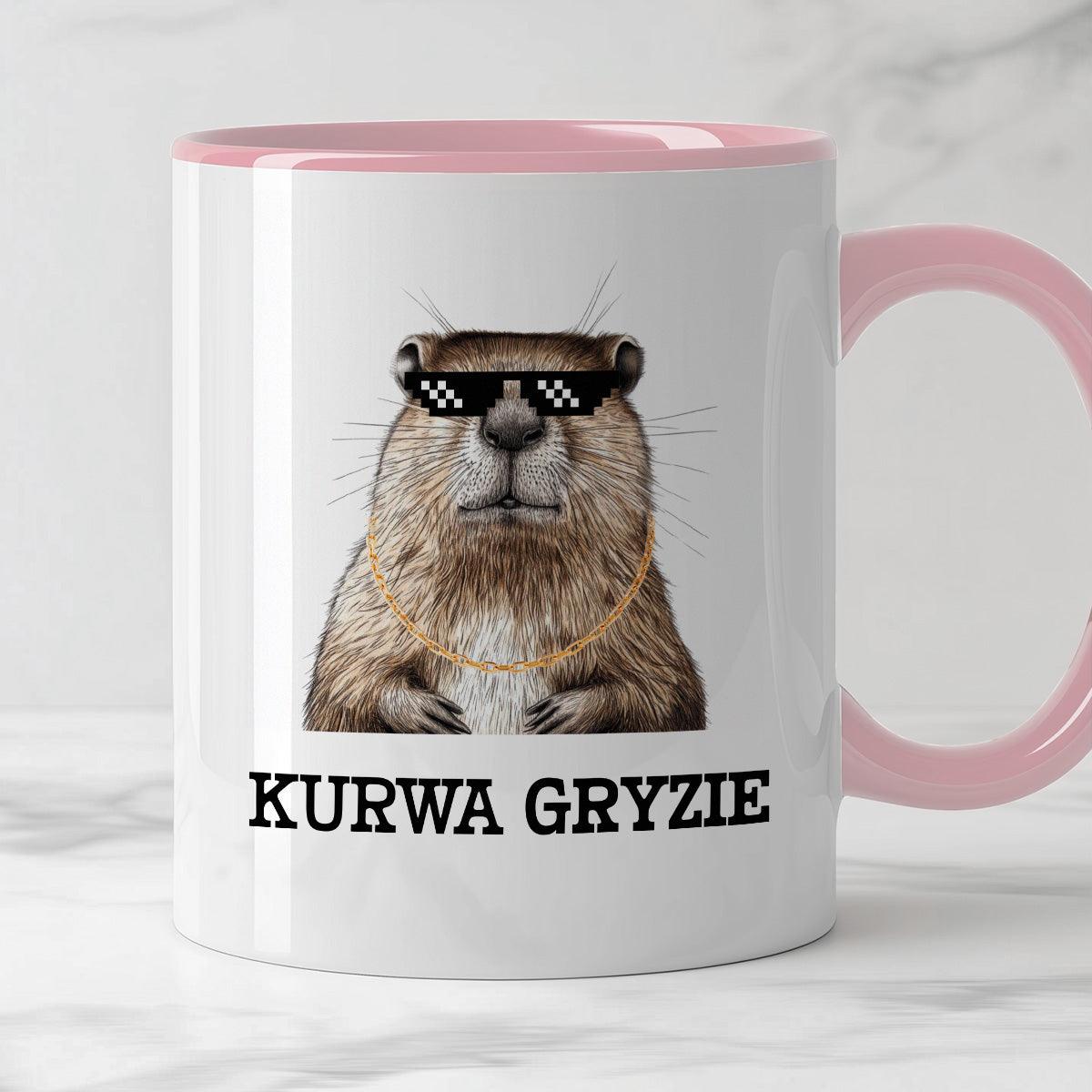 Kubek z nadrukiem "Kurwa gryzie"