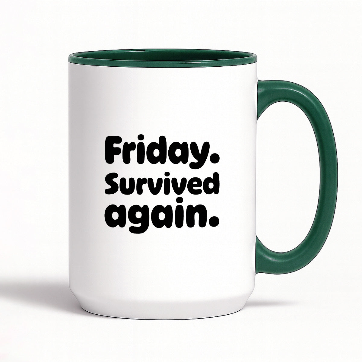 Kubek z nadrukiem "Friday. Survived again"