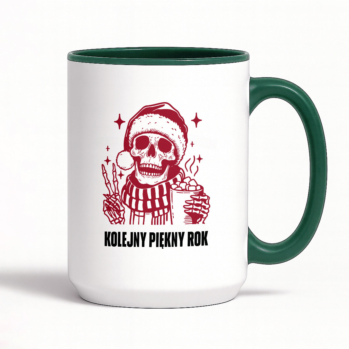 Kubek świąteczny z kościotrupem z gorącą czekoladą w ręku "Kolejny piękny rok"