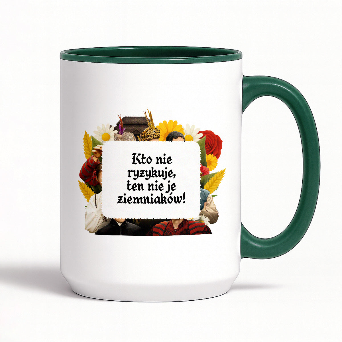 Kubek z nadrukiem "Kto nie ryzykuje, ten nie je ziemniaków!" NOWE 1670