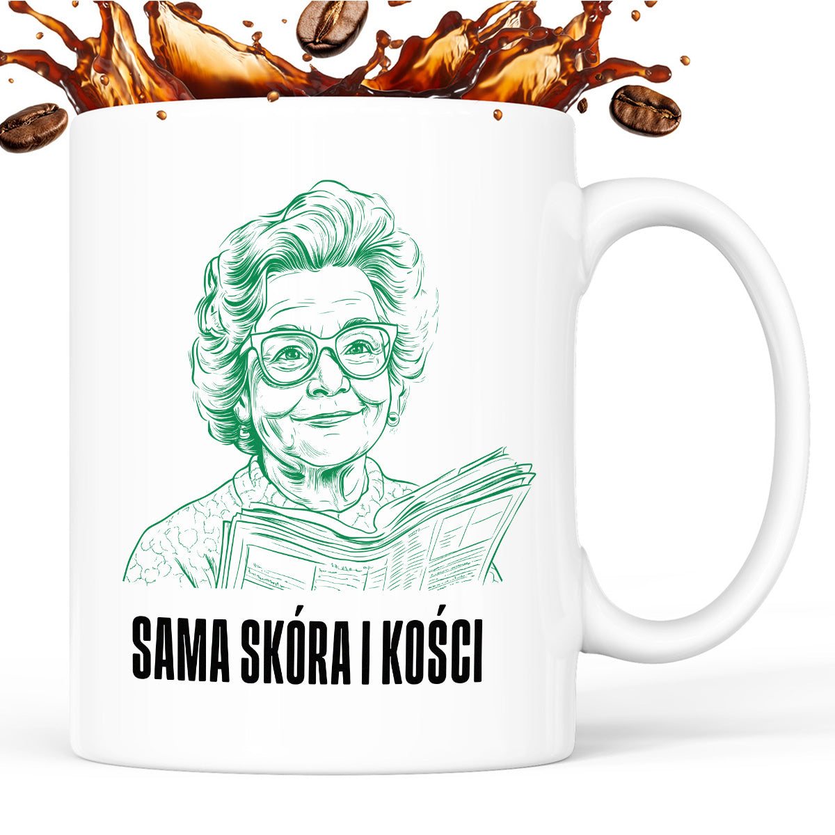 Kubek z cytatem Babci "Sama skóra i kości"