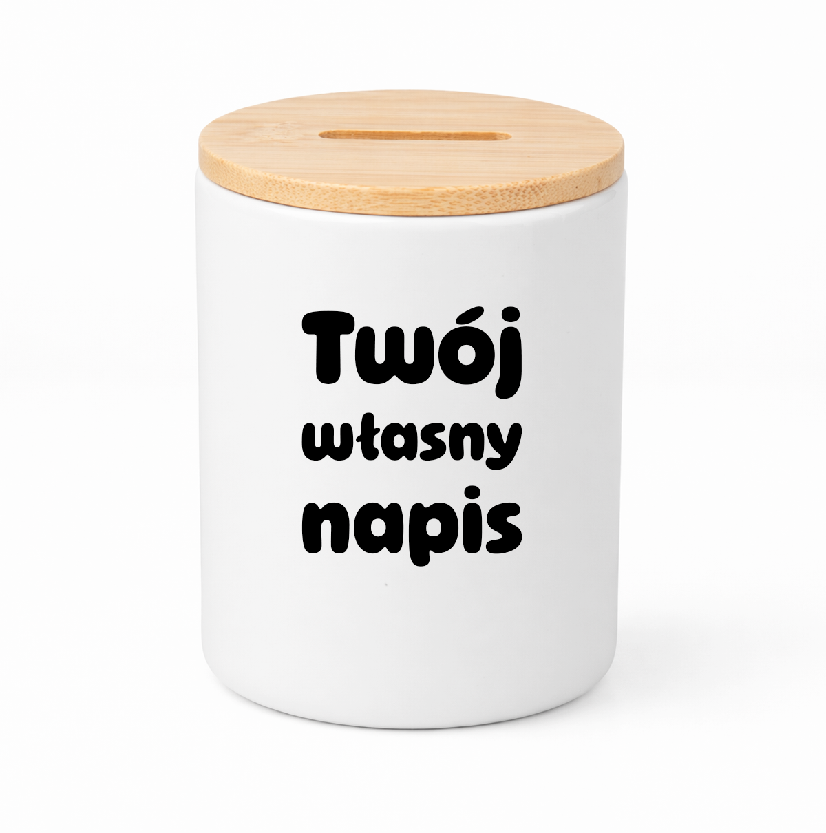 SKARBONKA ceramiczna z bambusowym wieczkiem - własny napis