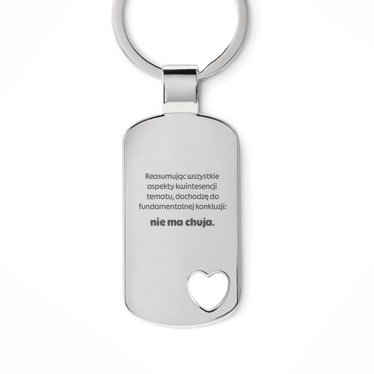 Brelok z grawerem "Reasumując wszystkie aspekty kwintesencji tematu"