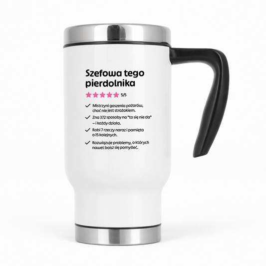 Kubek termiczny z nadrukiem "Szefowa tego pierdolnika"