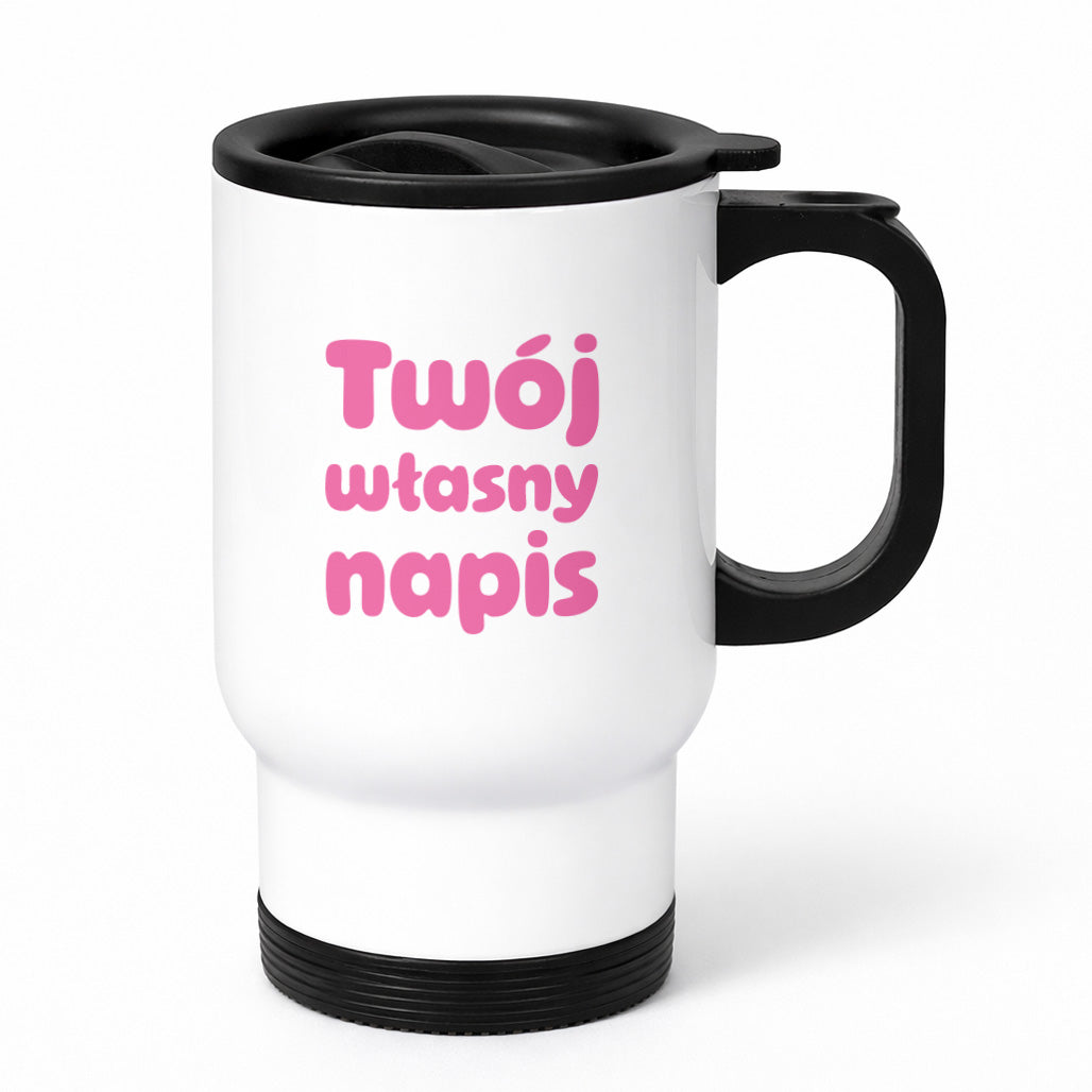 Kubek termiczny BASIC z własnym napisem - II (RÓŻ)