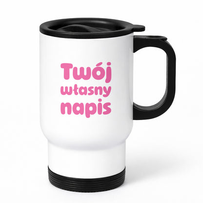 Kubek termiczny BASIC z własnym napisem - II (RÓŻ)