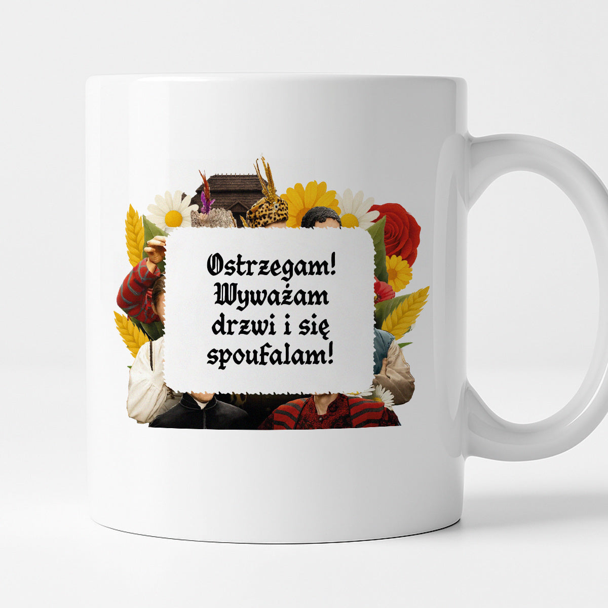 Kubek z nadrukiem "Ostrzegam! Wyważam drzwi i się spoufalam!" NOWE 1670