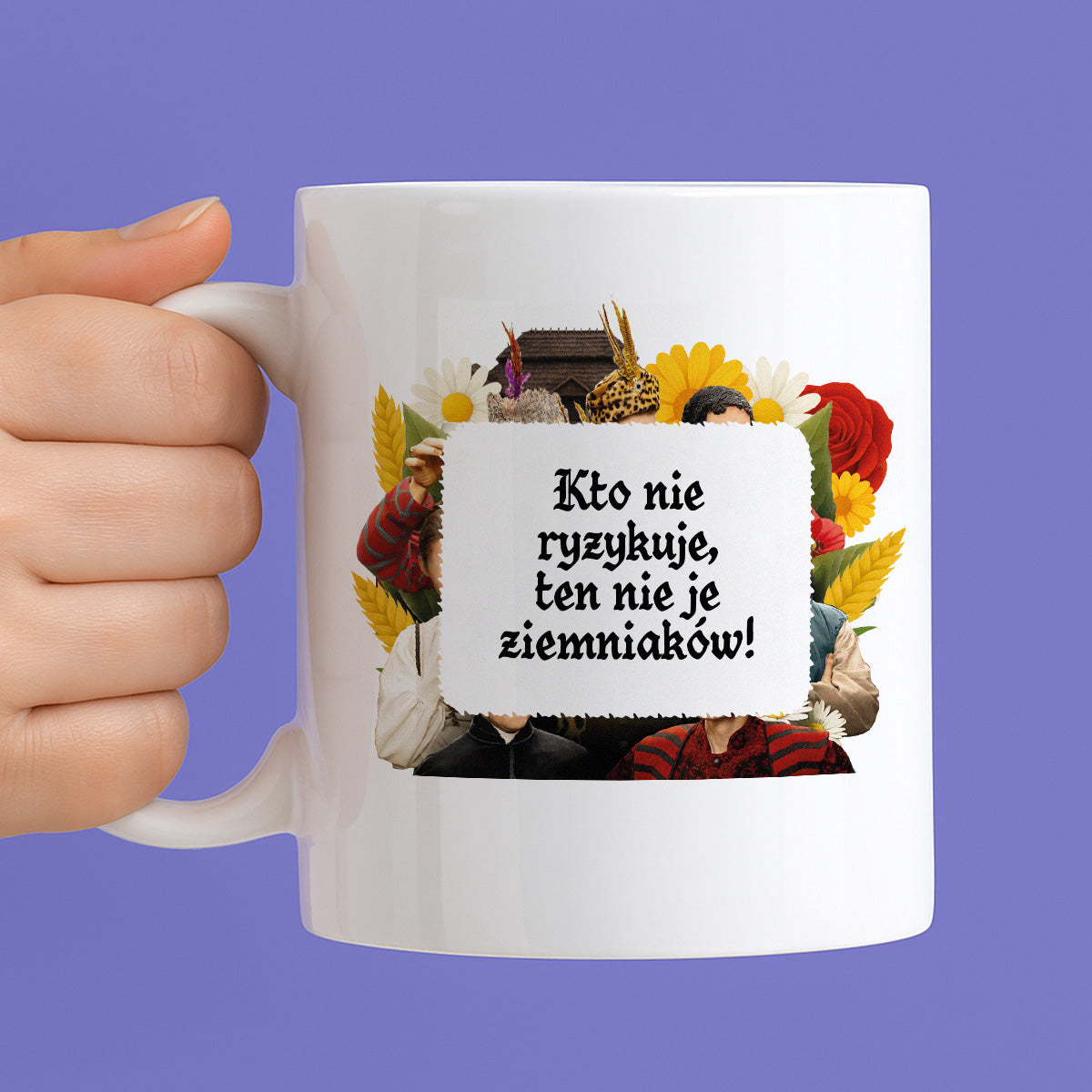 Kubek z nadrukiem "Kto nie ryzykuje, ten nie je ziemniaków!" NOWE 1670