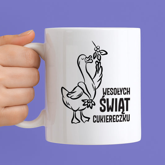 Kubek świąteczny z GĄSKĄ - "WESOŁYCH ŚWIĄT CUKIERECZKU"