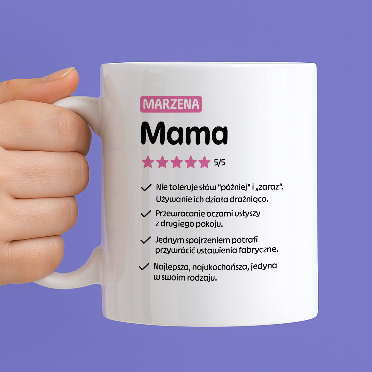 Kubek z nadrukiem - "Mama 5/5" z imieniem