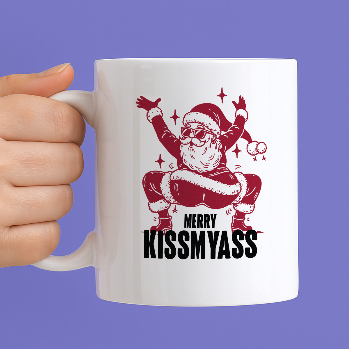 Kubek świąteczny z ✨slay✨ Mikołajem "Merry kissmyass"