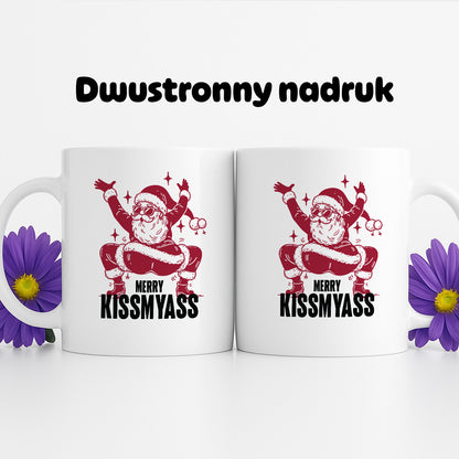 Kubek świąteczny z ✨slay✨ Mikołajem "Merry kissmyass"