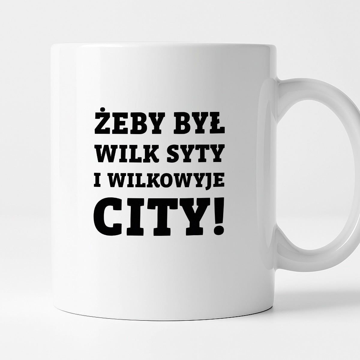 Kubek z nadrukiem - "Żeby był wilk syty i Wilkowyje City"