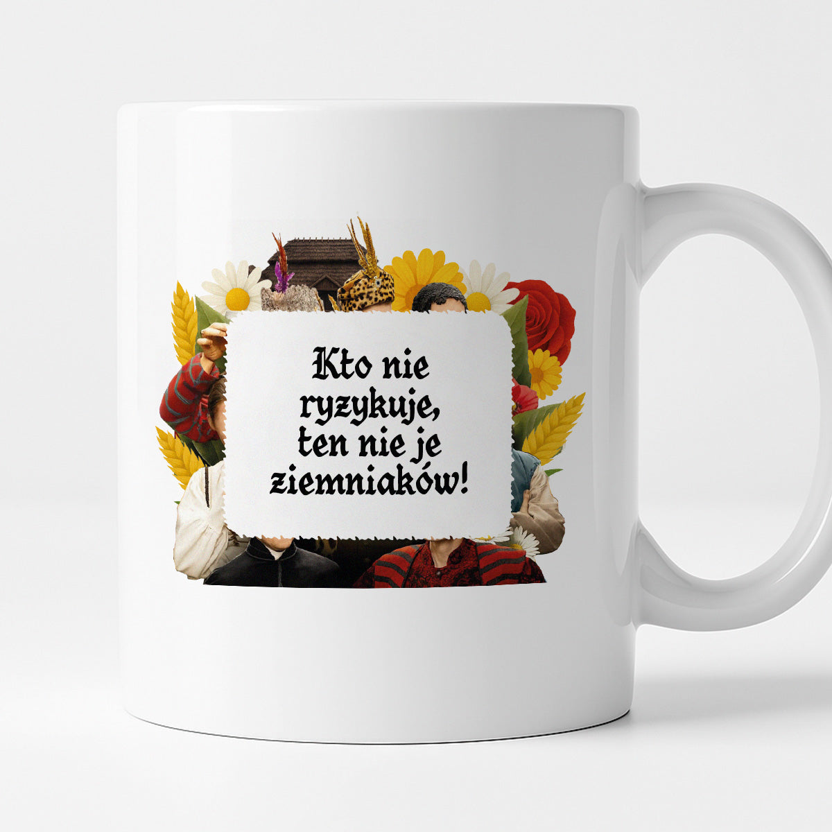 Kubek z nadrukiem "Kto nie ryzykuje, ten nie je ziemniaków!" NOWE 1670