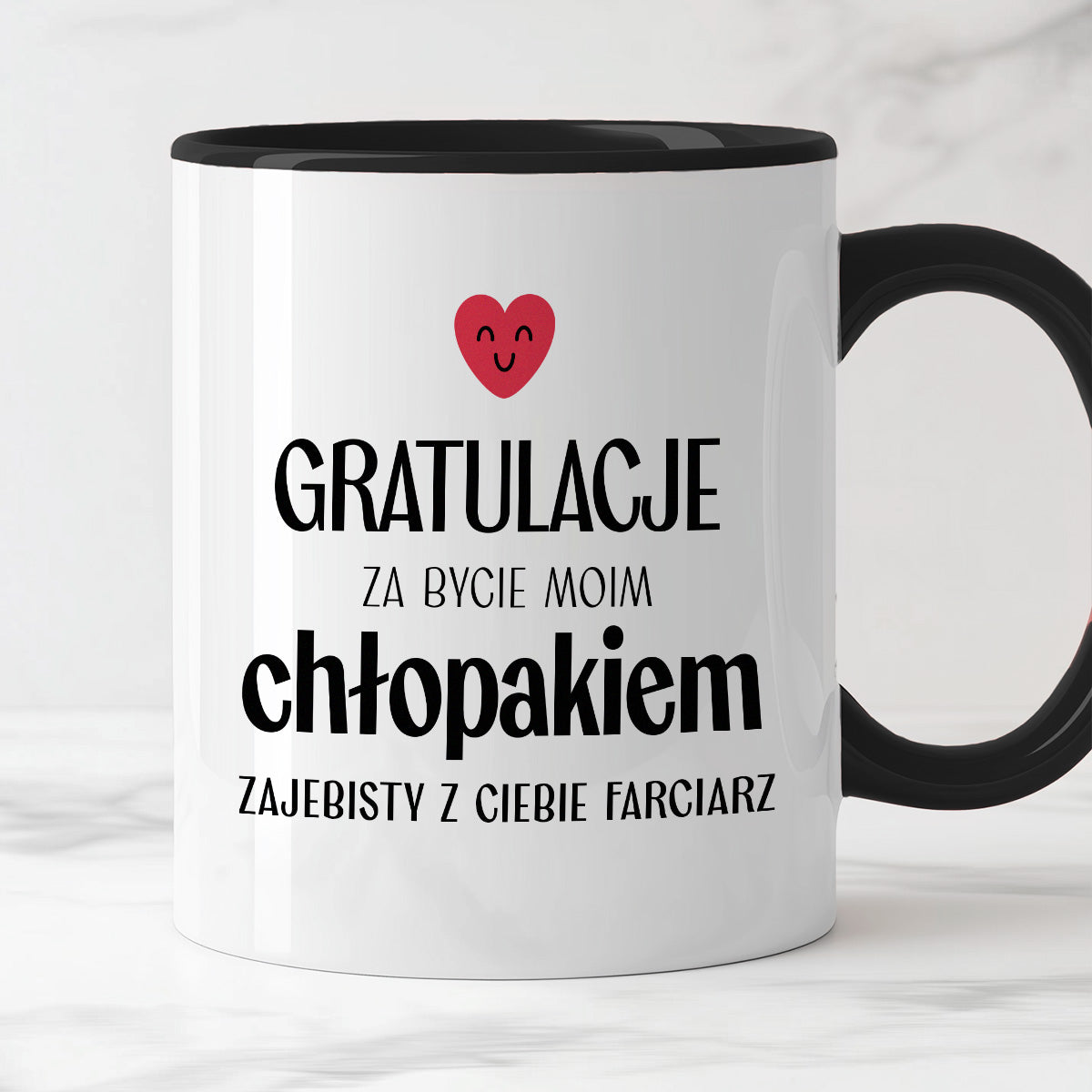 Kubek z nadrukiem "Gratulacje za bycie moim chłopakiem - zajebisty z Ciebie farciarz" - WALENTYNKI