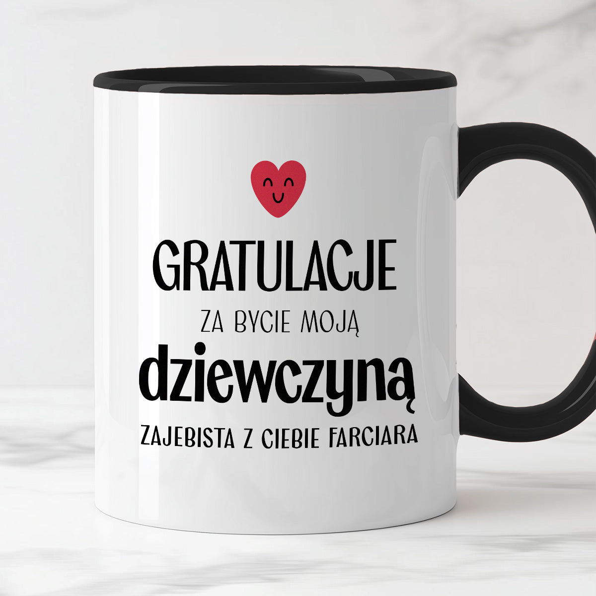 Kubek z nadrukiem "Gratulacje za bycie moją dziewczyną - zajebista z Ciebie farciara" - WALENTYNKI