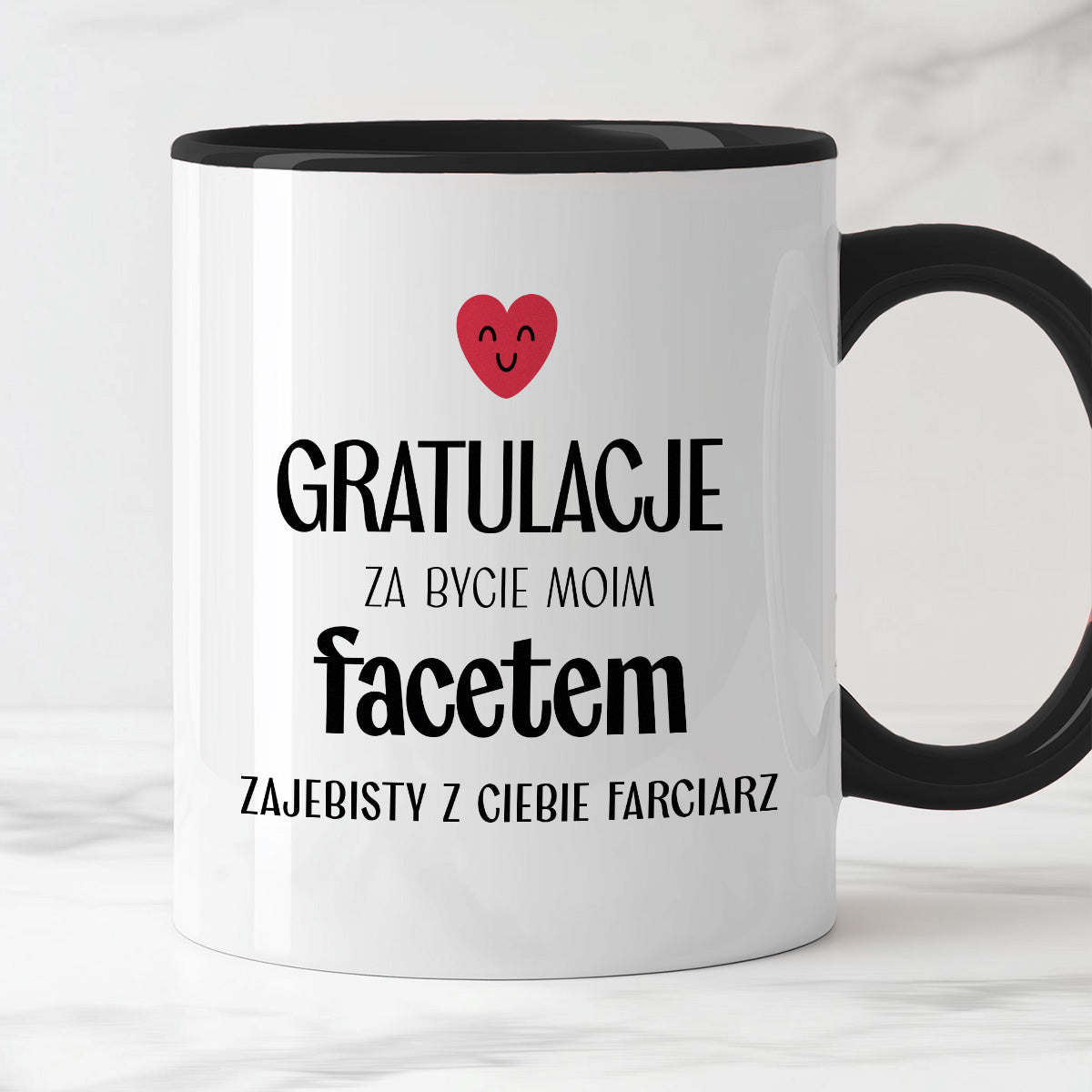 Kubek z nadrukiem "Gratulacje za bycie moim facetem - zajebisty z Ciebie farciarz" - WALENTYNKI