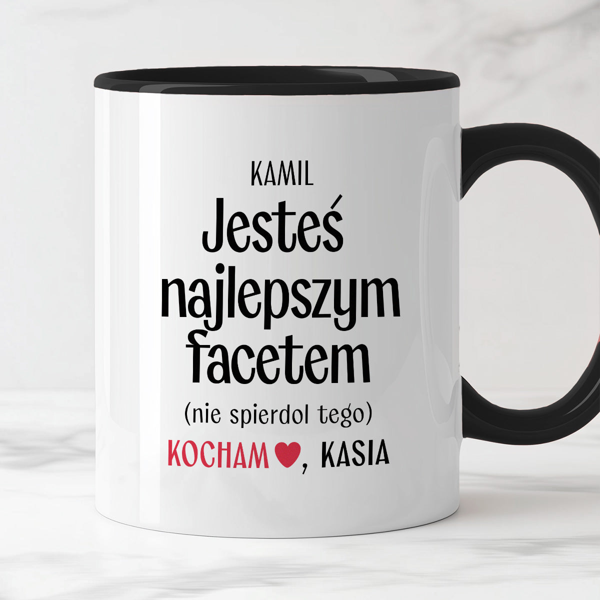 Kubek spersonalizowany z nadrukiem "Jesteś najlepszym facetem (nie spierdol tego)" [2 imiona] - WALENTYNKI