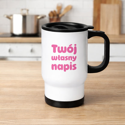 Kubek termiczny BASIC z własnym napisem - II (RÓŻ)