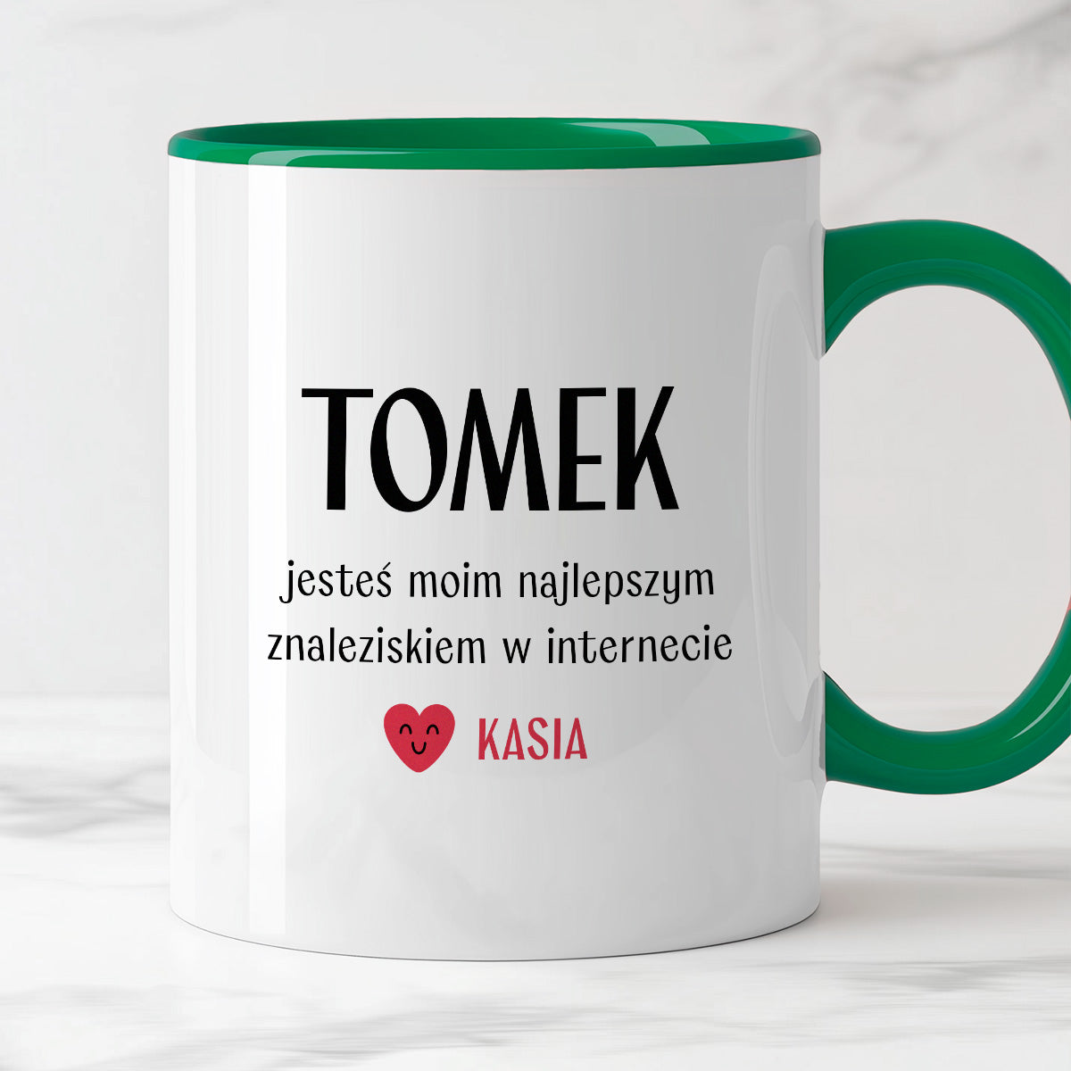 Kubek spersonalizowany z nadrukiem "Jesteś moim najlepszym znaleziskiem w internecie" [2 imiona] - WALENTYNKI