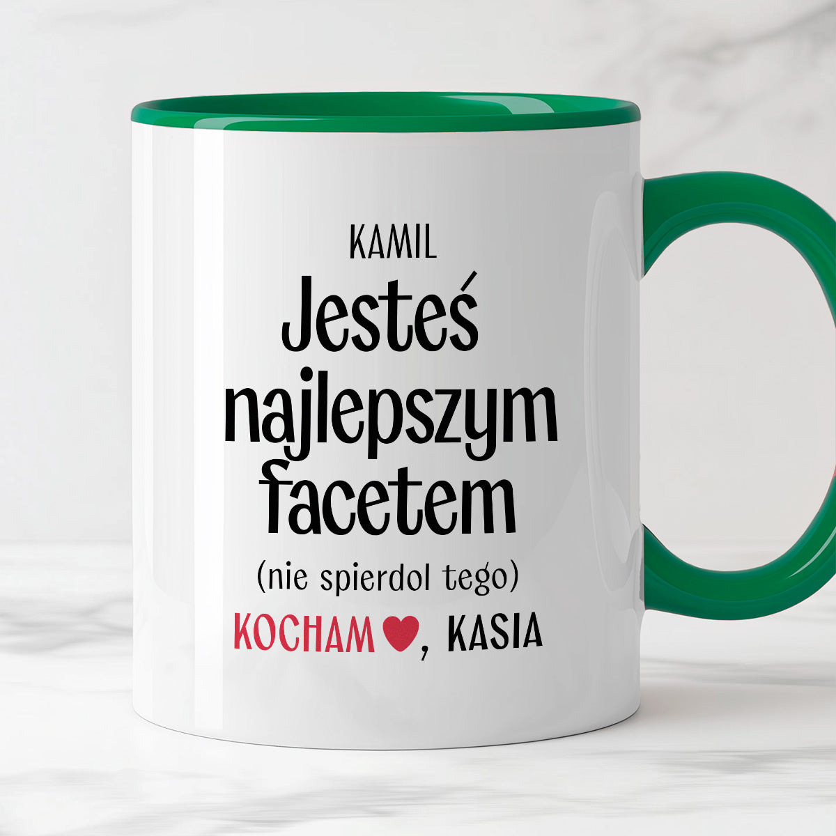 Kubek spersonalizowany z nadrukiem "Jesteś najlepszym facetem (nie spierdol tego)" [2 imiona] - WALENTYNKI