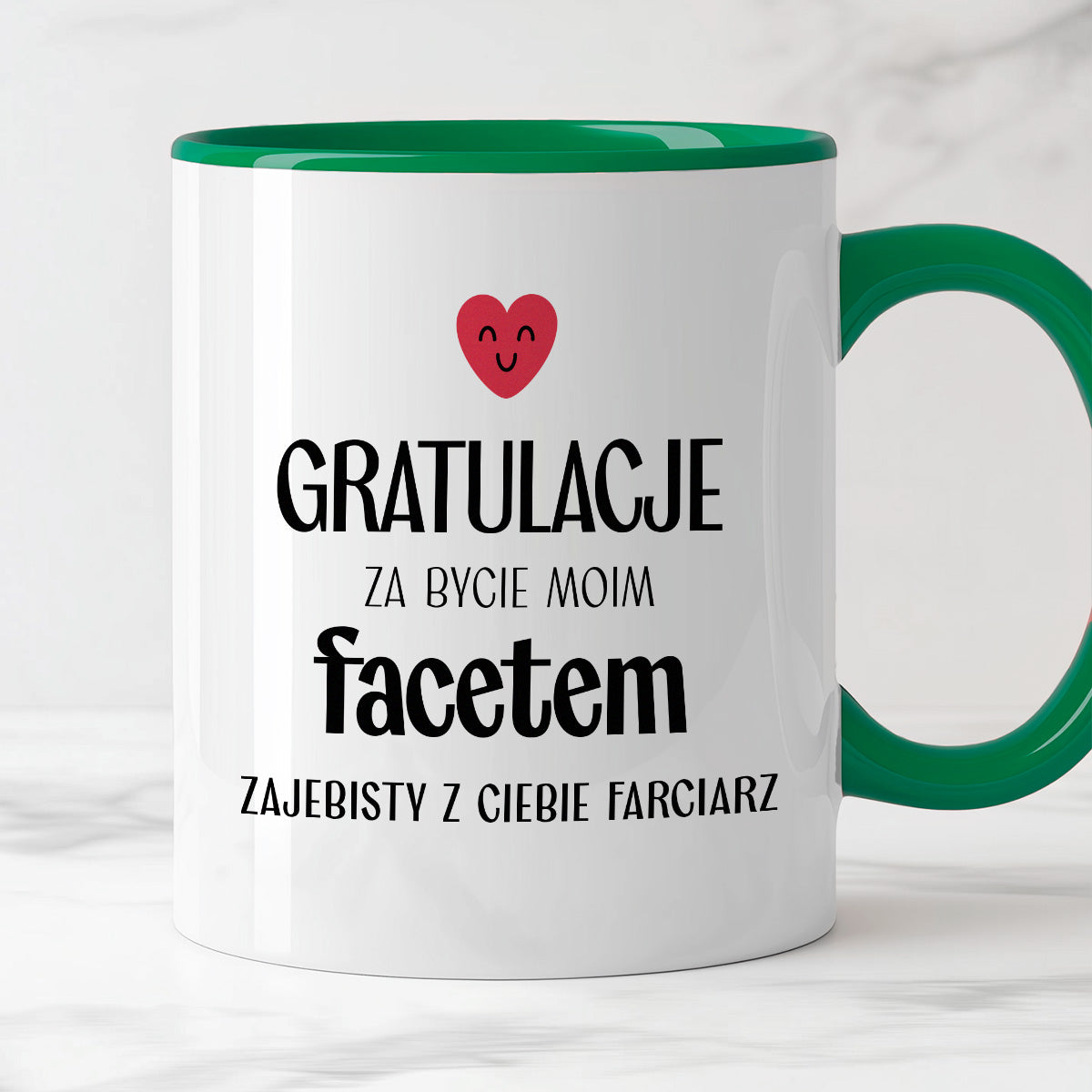 Kubek z nadrukiem "Gratulacje za bycie moim facetem - zajebisty z Ciebie farciarz" - WALENTYNKI