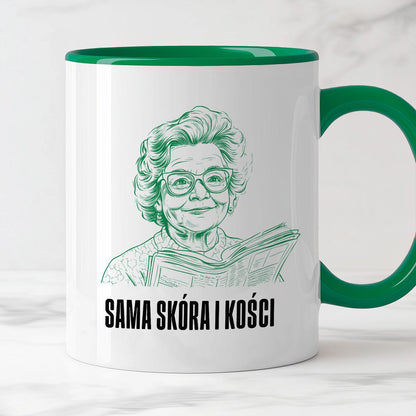 Kubek z cytatem Babci "Sama skóra i kości"