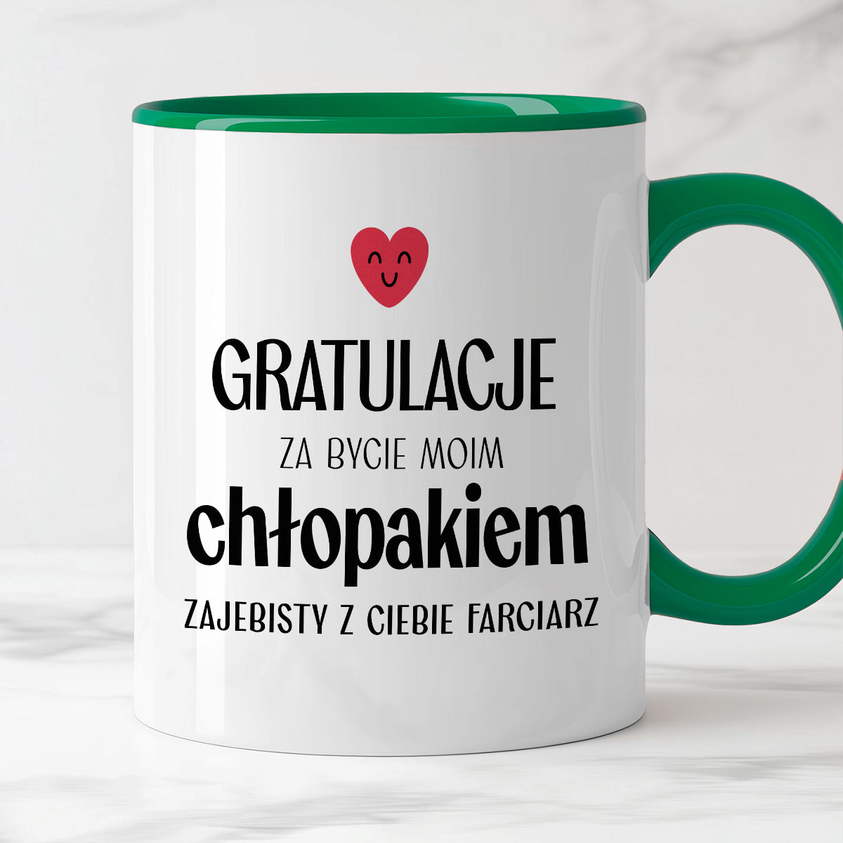 Kubek z nadrukiem "Gratulacje za bycie moim chłopakiem - zajebisty z Ciebie farciarz" - WALENTYNKI