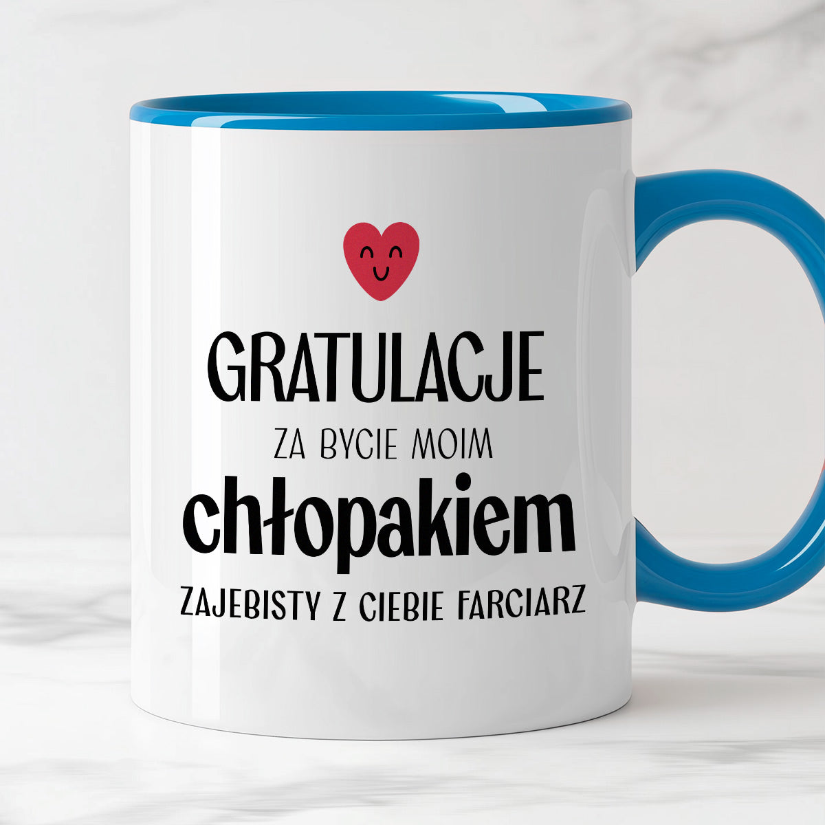 Kubek z nadrukiem "Gratulacje za bycie moim chłopakiem - zajebisty z Ciebie farciarz" - WALENTYNKI