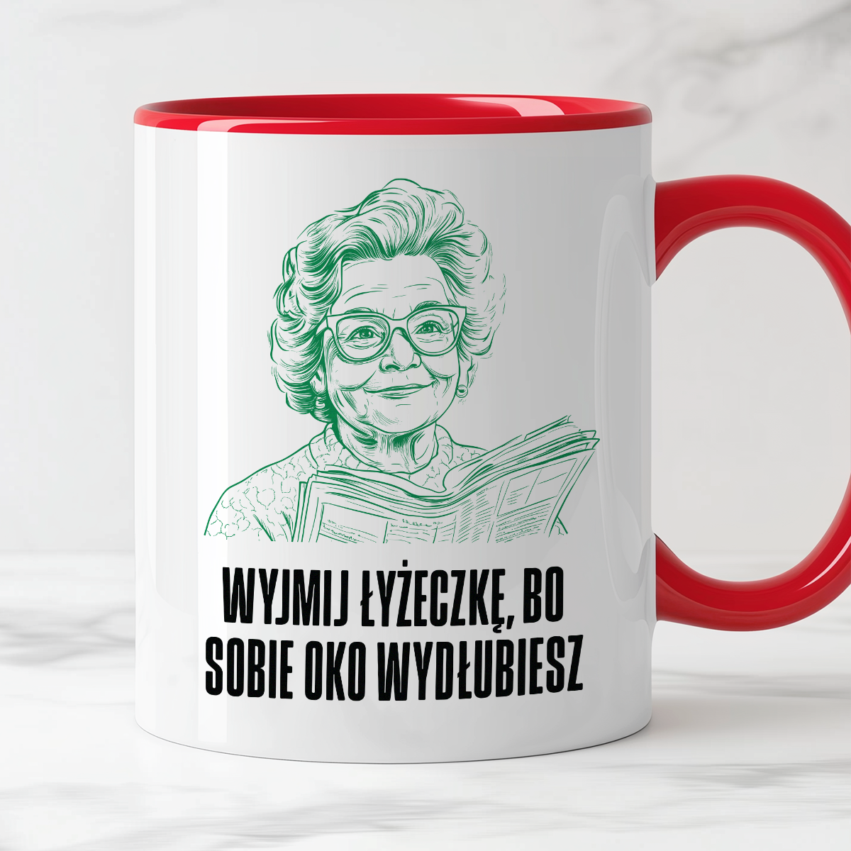 Kubek z cytatem Babci "Wyjmij łyżeczkę, bo sobie oko wydłubiesz"