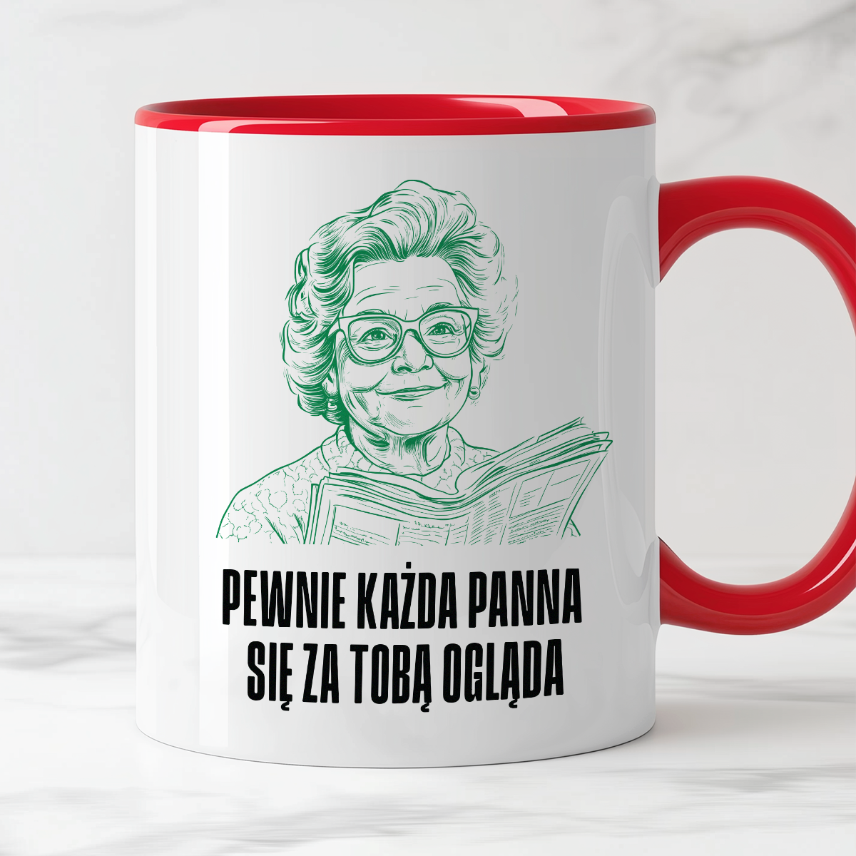 Kubek z cytatem Babci "Pewnie każda panna się za Tobą ogląda"