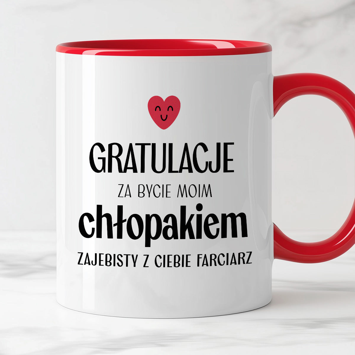 Kubek z nadrukiem "Gratulacje za bycie moim chłopakiem - zajebisty z Ciebie farciarz" - WALENTYNKI