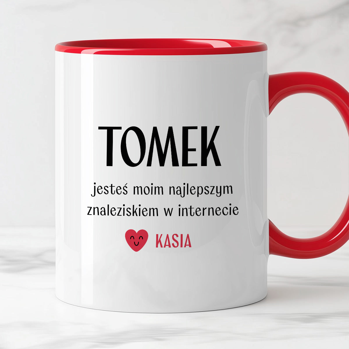 Kubek spersonalizowany z nadrukiem "Jesteś moim najlepszym znaleziskiem w internecie" [2 imiona] - WALENTYNKI