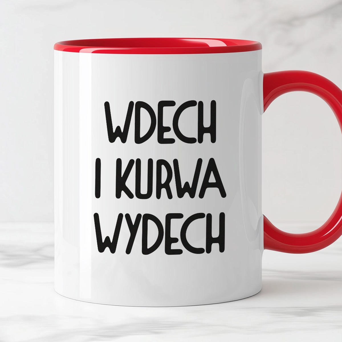 Kubek z nadrukiem "Wdech i kurwa wydech"