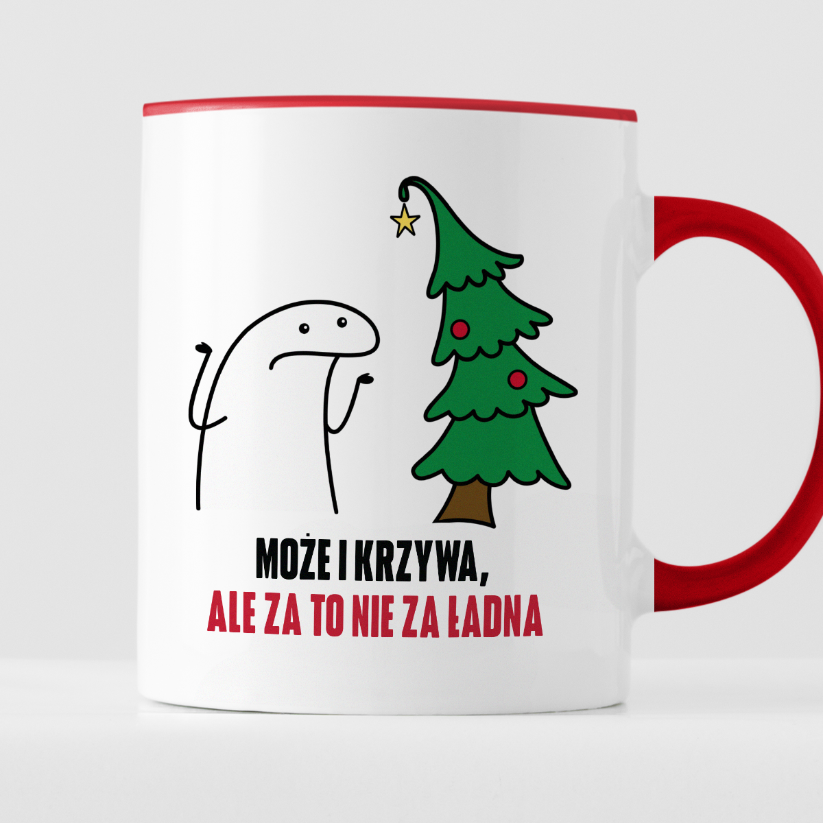 Kubek świąteczny mem "Może i krzywa, ale za to nie za ładna"