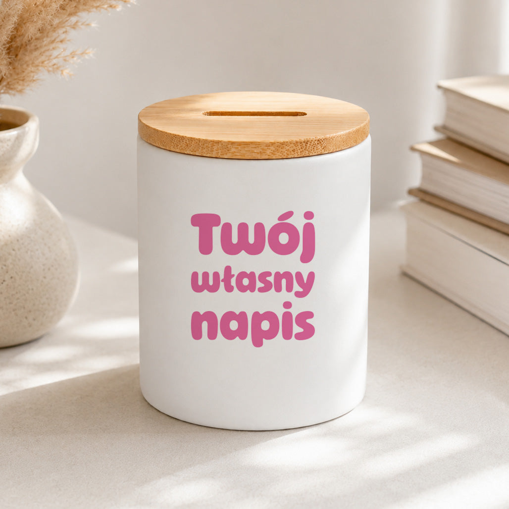 SKARBONKA ceramiczna z własnym napisem (różowy)