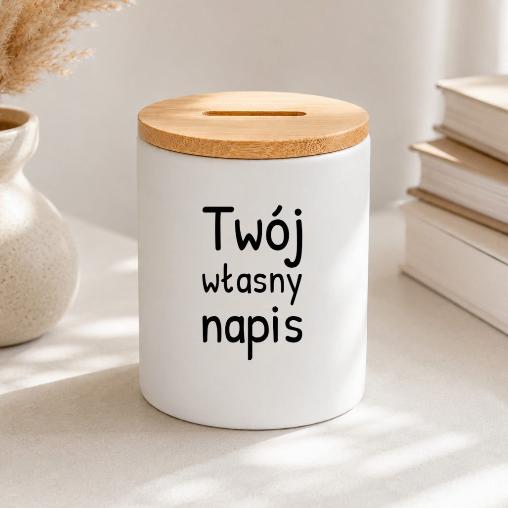 SKARBONKA ceramiczna z bambusowym wieczkiem - własny napis