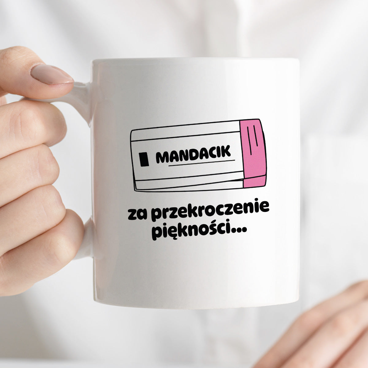 Kubek z nadrukiem "Mandacik za przekroczenie prędkości"