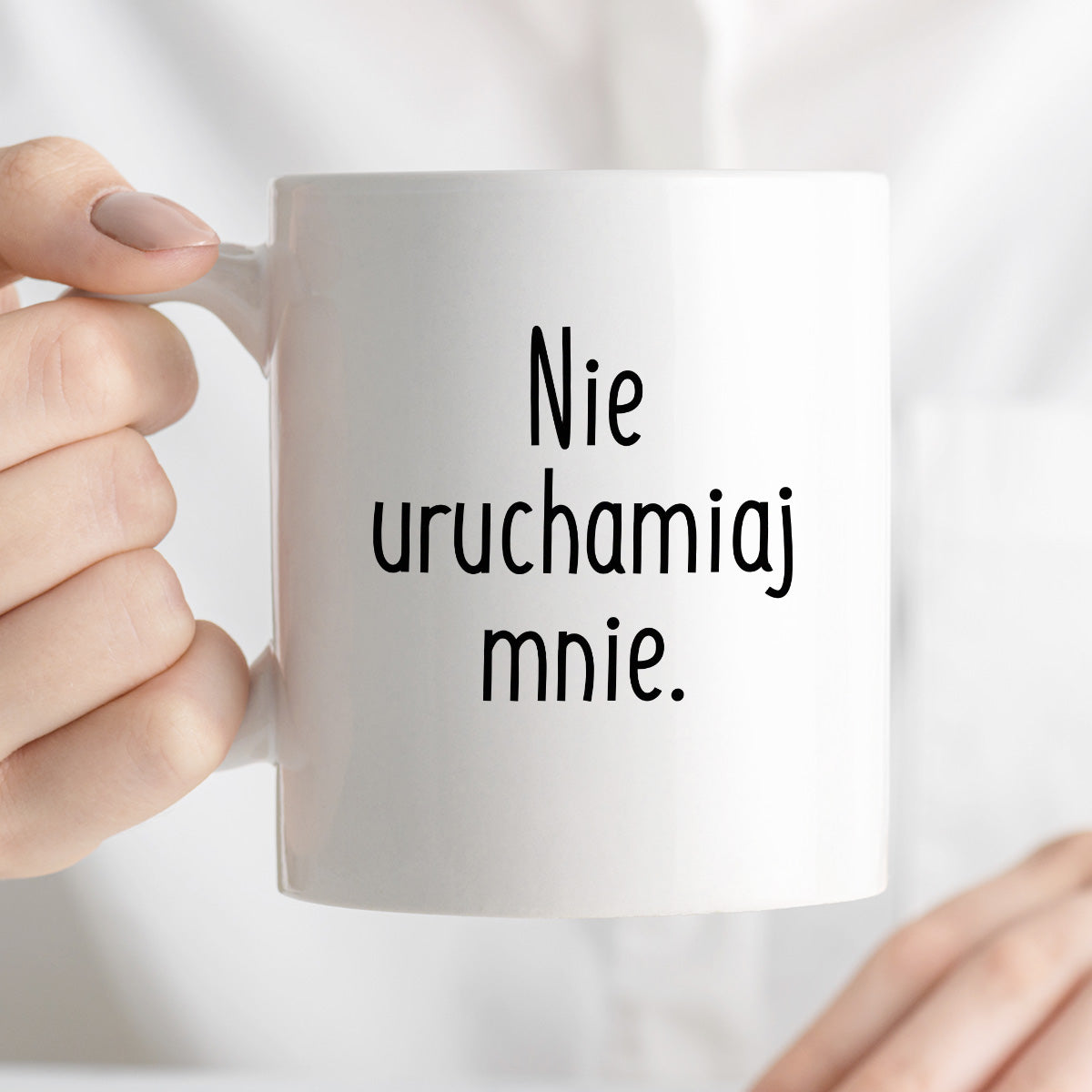 Kubek z nadrukiem "Nie uruchamiaj mnie"