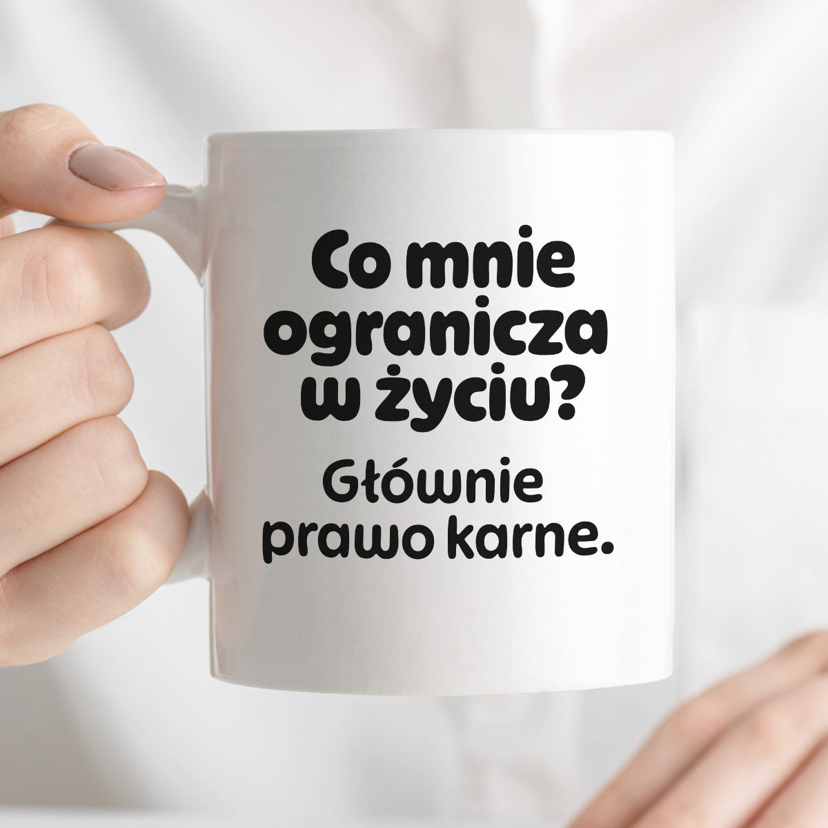 Kubek z nadrukiem - "Co mnie ogranicza? Głownie prawo karne."