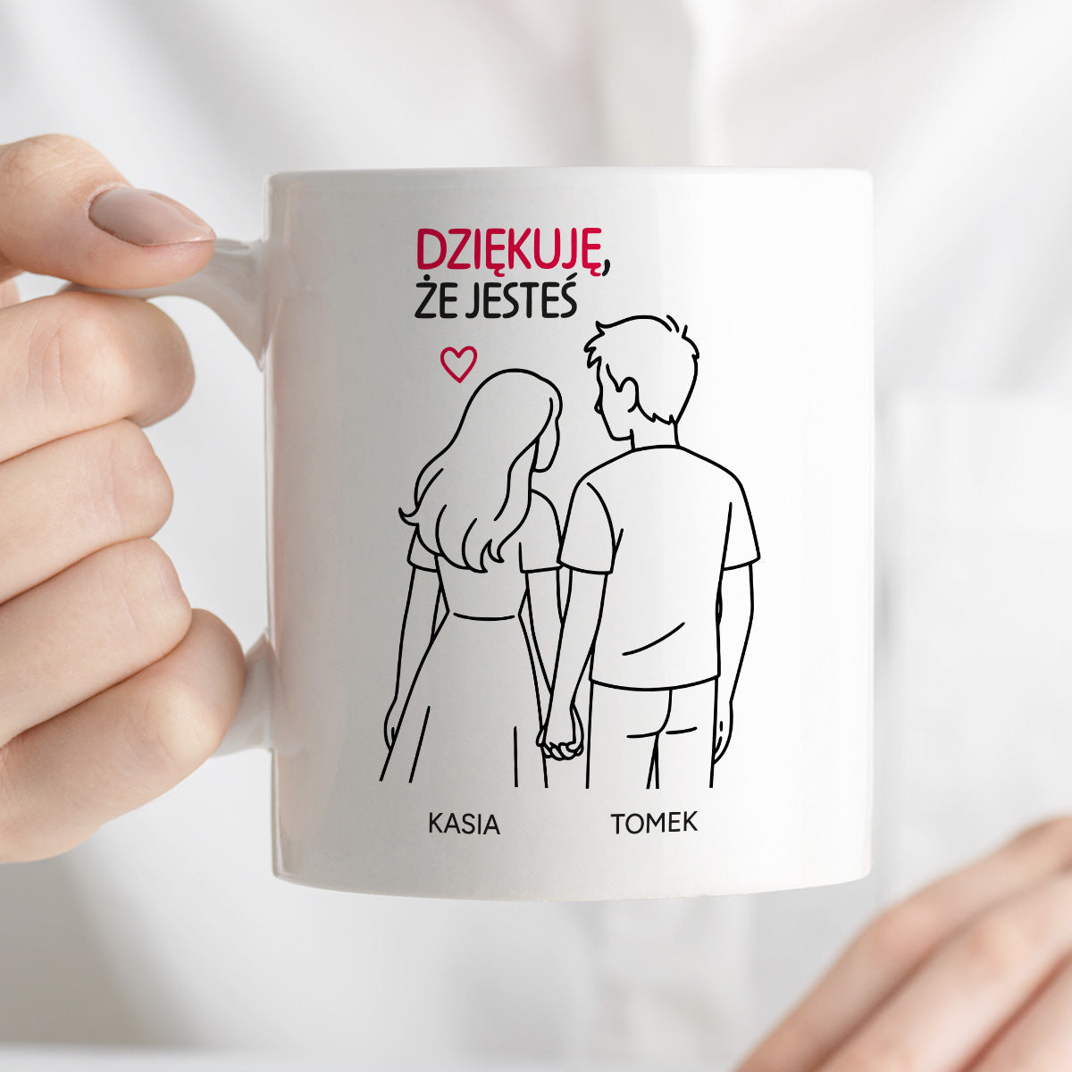 Kubek spersonalizowany z nadrukiem - "Dziękuję, że jesteś" z IMIONAMI