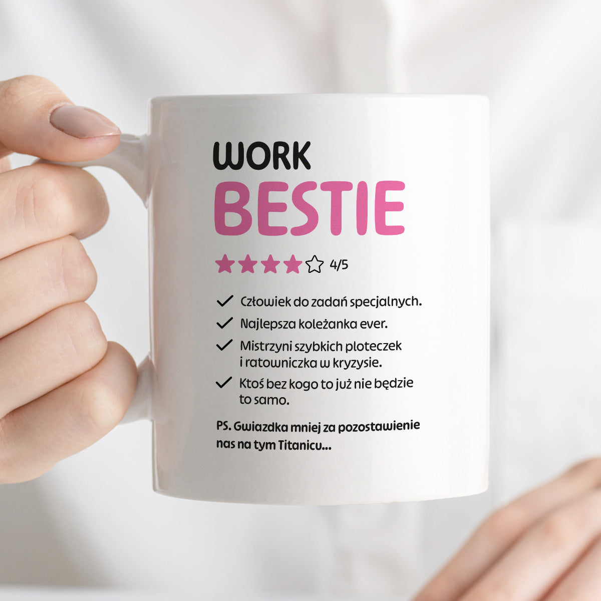 Kubek z nadrukiem "Work Bestie" na odejście z pracy