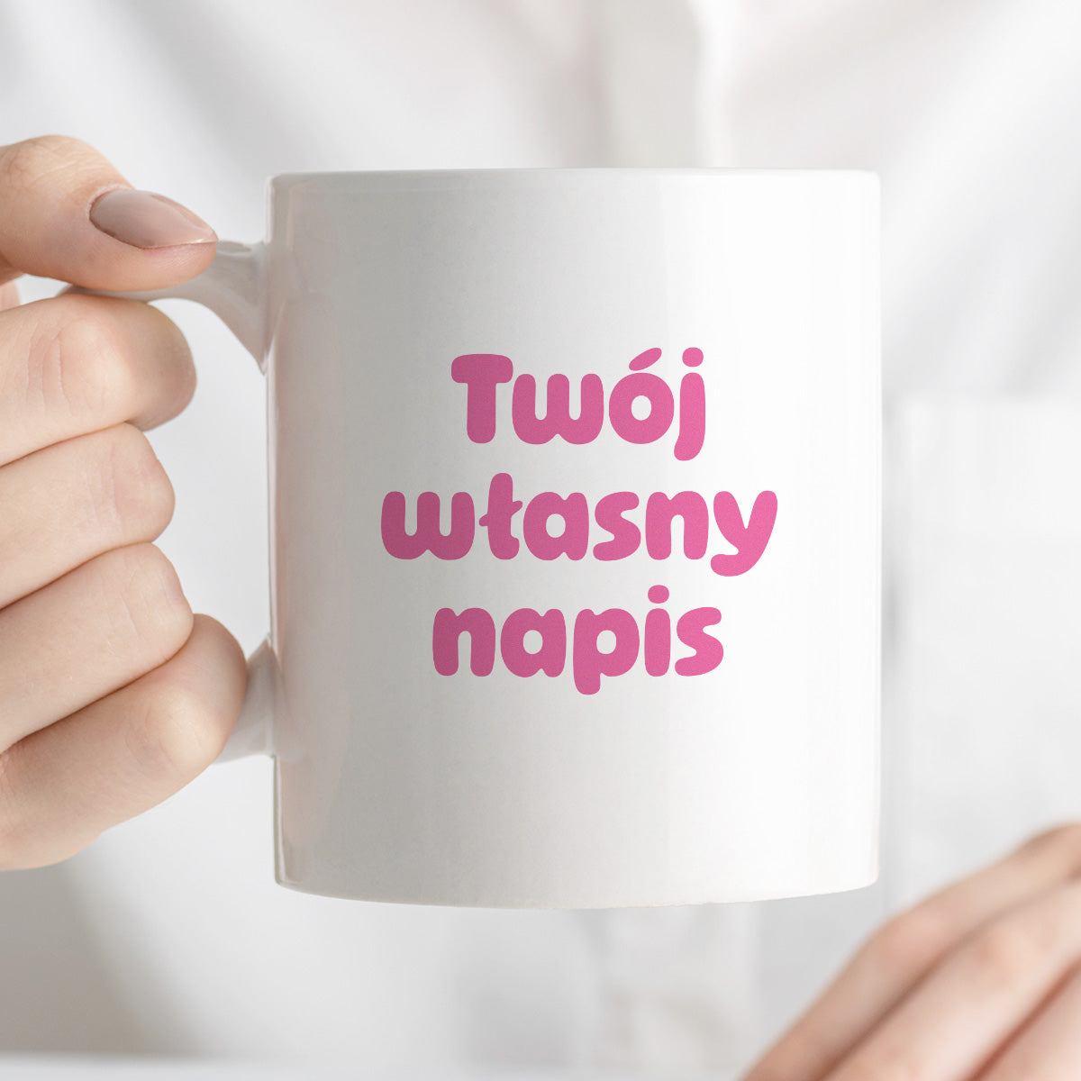 Kubek spersonalizowany z własnym napisem III - RÓŻOWY NAPIS