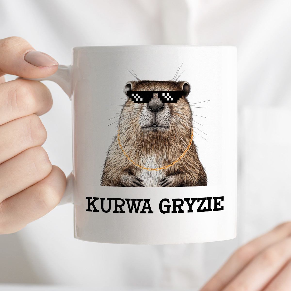 Kubek z nadrukiem "Kurwa gryzie"