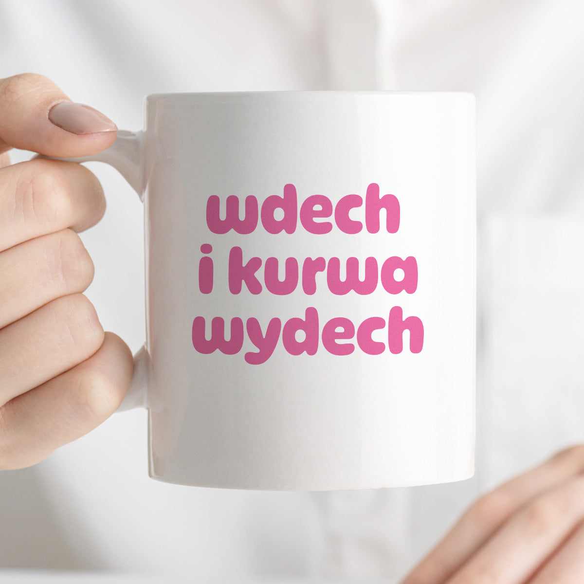 Kubek z nadrukiem "wdech i kurwa wydech" v2