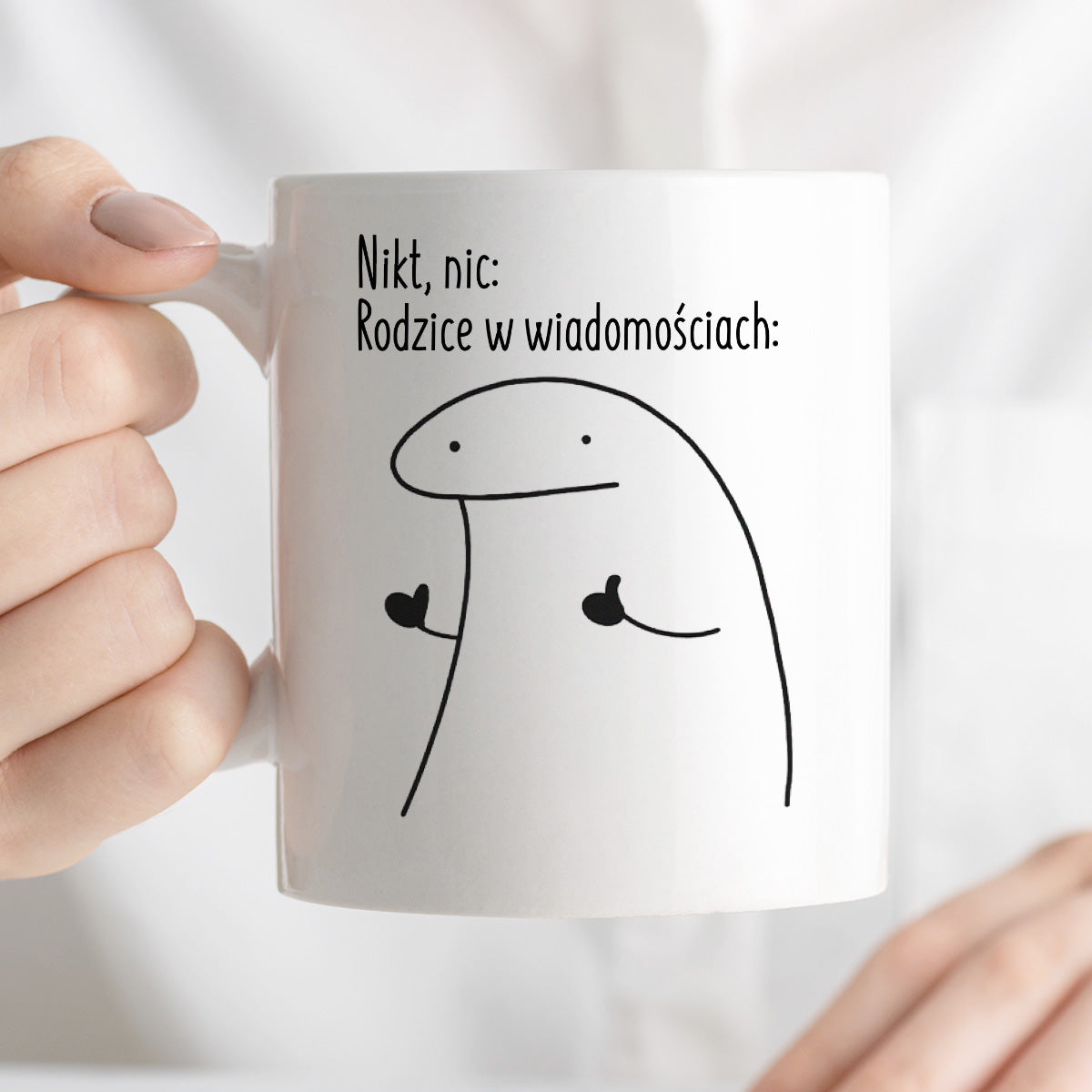 Kubek z nadrukiem "Nikt, nic: Rodzice w wiadomościach:"