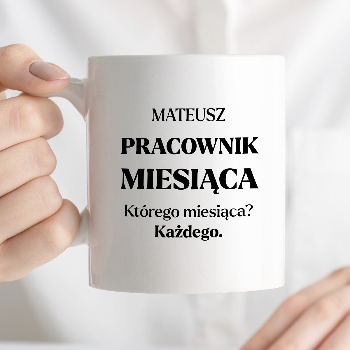 Kubek z nadrukiem - "Pracownik miesiąca z imieniem"