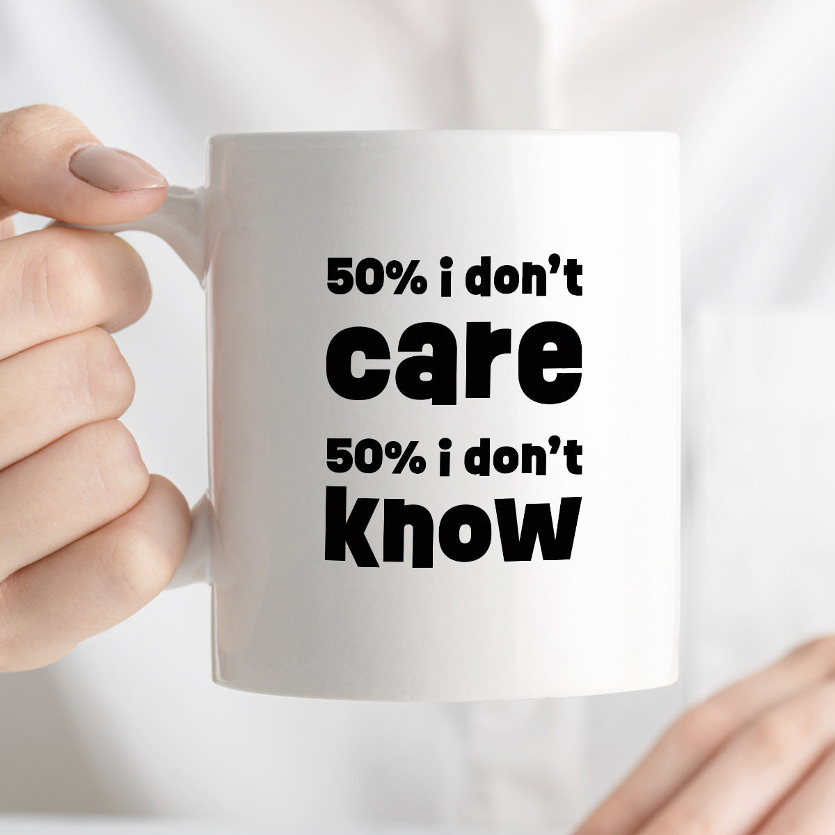 Kubek z nadrukiem "50% i don't care 50% i don't know"